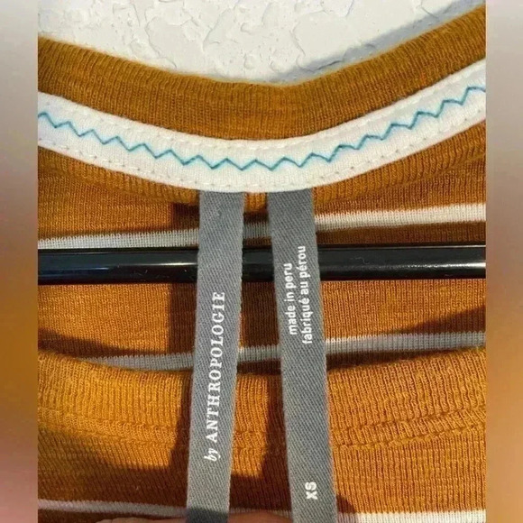 Anthropologie Mustard Yellow and White Horizontal Stripes Quarter Sleeve T Sz XS - Picture 3 of 7